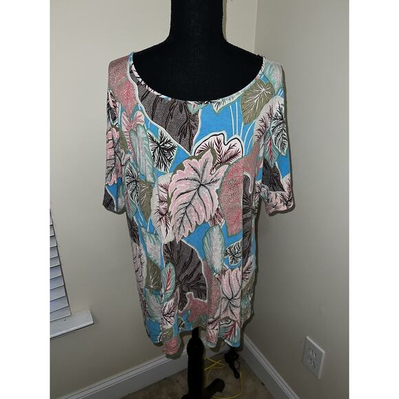 ROSE & OLIVE Sleeveless Shift Dress Size 1x Blue Leaf Print Classic Colorful - Picture 1 of 4